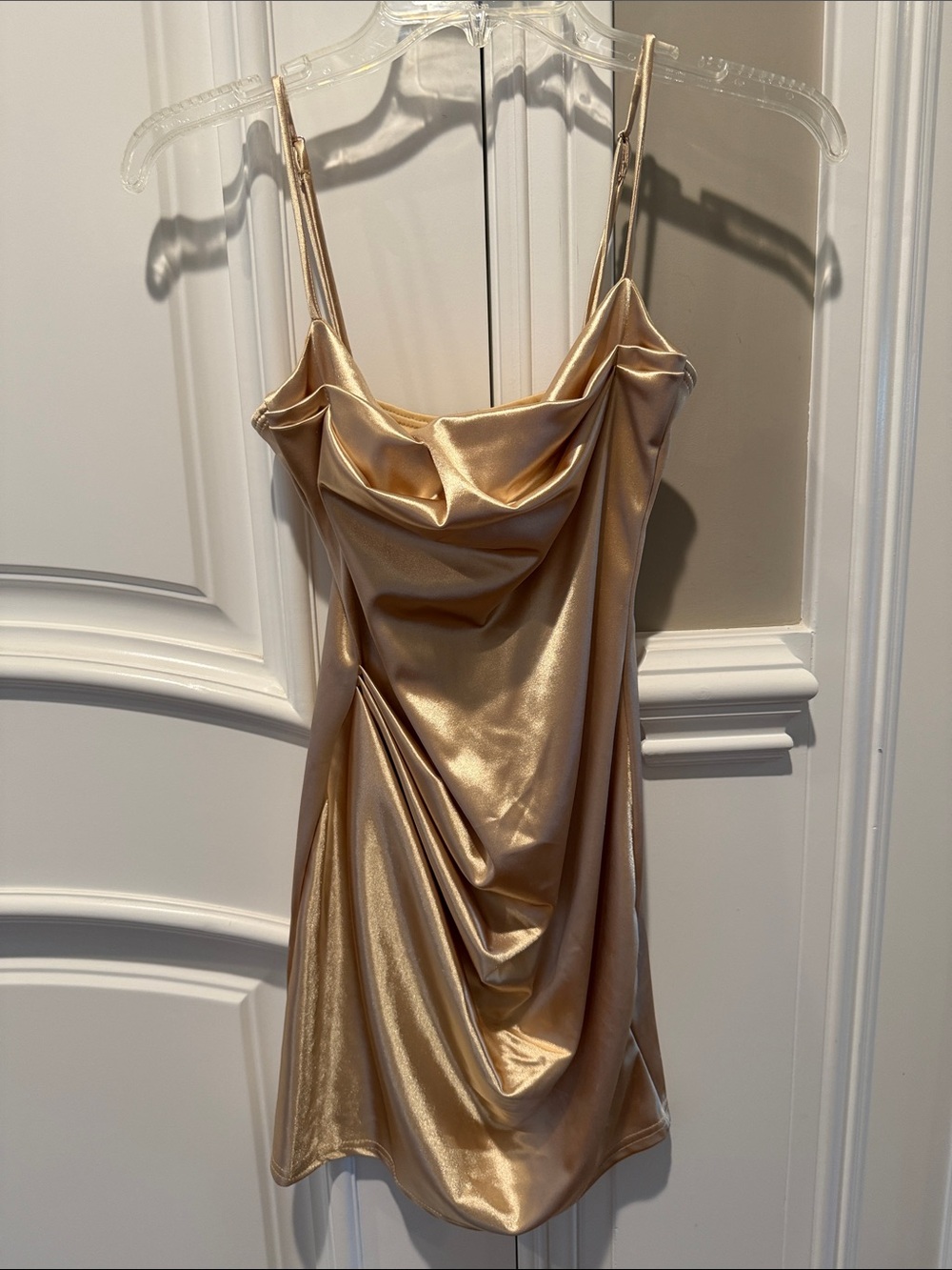 Lucy in the Sky Satin Cowl Mini Dress in Champagne Gold